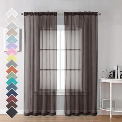  Brown Sheer Curtains 84 Inches Long 2 42"W x 84"L (Pack of 2) Chocolate Foto 1 de 4