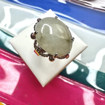 Anillo antiguo de jade de Taiwán vintage talla L1/2 años 80 anillo llamativo Foto 1 de 4