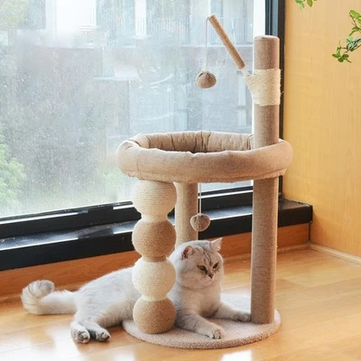 31" Cat Tree Tower with Sisal Scratching Posts, Padded Platform, Dangling Toy - Image 1 of 4
