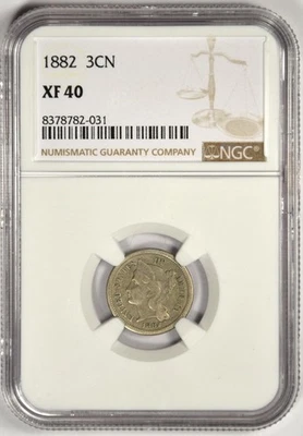 1882 3CN THREE CENT NICKEL ~ NGC XF40 - Image 1 of 4