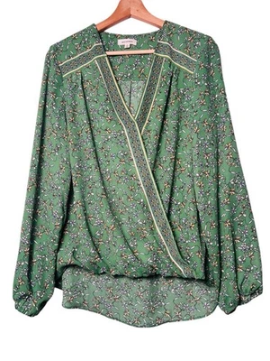 Blusa envolvente floral Max Studio talla L manga larga cuello en V oficina occidental boho chic Foto 1 de 4