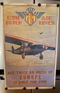 Rare Vtg Royal Dutch Airlines-KLM See Europe in Half the Time - Original Poster - Picture 1 of 18