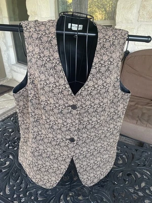 Chaleco vintage para mujer Ann Taylor marrón/negro, estilo damasco talla 14 EE. UU. Foto 1 de 4