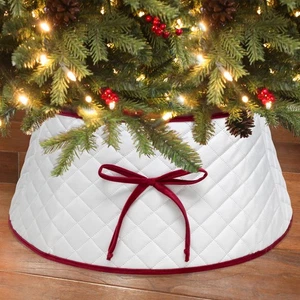 Ivory Quilted Christmas Tree Stand Band Skirt 22" by Holiday Time - Picture 1 of 7