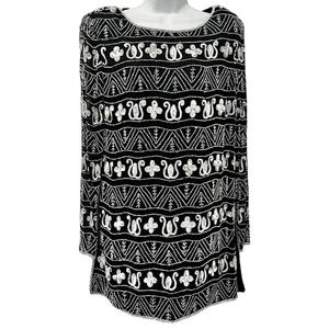 Vintage Adrianna Papell Black White Sequin Long Sleeve Tunic Top Size L Evening - Picture 1 of 12