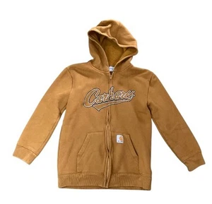 Carhartt Youth Boys Zip Hoodie Jacket Sz M 10 12 Embroidered Logo Duck Brown - Picture 1 of 6