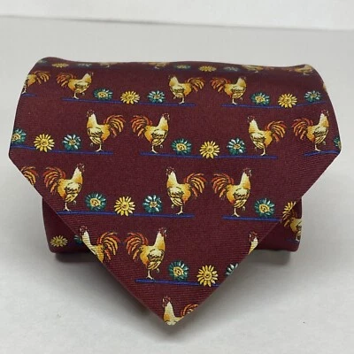 Corbata Burberrys Floral Gallos Girasoles Repp Seda Corbata Hecha en Francia.    E2 Foto 1 de 4