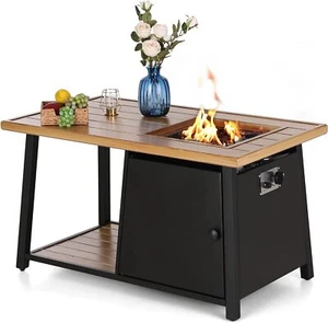 Outdoor Gas Fire Pit Table Storage Space 50,000 BTU Patio Table Lid Fire Glass - Picture 1 of 11