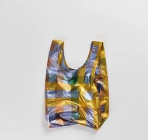 Nuevo con etiquetas Baby BAGGU Madrás Bolso de Mano Metálico, Dorado Púrpura Cheque Reutilizable Compras - Imagen 1 de 4