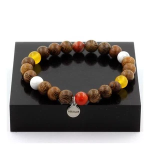 Armband Perlen Achat Phylum + Achat Gelb + Howlith+ Holz 8 Mm. Made IN - Bild 1 von 7