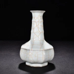 7.6" old antique song dynasty guan kiln porcelain white glaze eight square vase - Picture 1 of 9