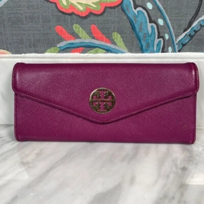Tory Burch Continental Cartera Cuero Cremallera Alrededor Bolso sin asas Ciruela Púrpura 7.5x4 Foto 1 de 4