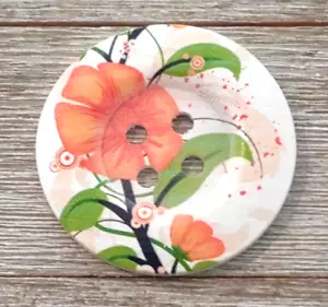 1 Flower Sewing Button Crafting Natural Wood 4 Hole 2" - Picture 1 of 2
