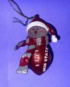 VINTAGE "OHIO STATE BUCKEYES" SNOWMAN WITH FOOTBALL CHRISTMAS ORNAMENT PRE-OWNED - Picture 1 of 5