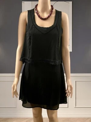 Винтажное черное платье Y2K кружевное мини многослойное гранж готическое шифоновое минималистское богемное S - Изображение 1 из 4