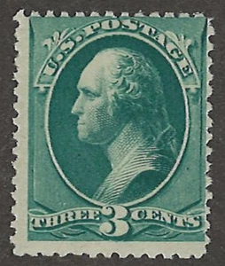 U.S. Scott # 207; 1881 3c bl grn Washington - unbenutzt, gestört Originalgummi - Bild 1 von 3