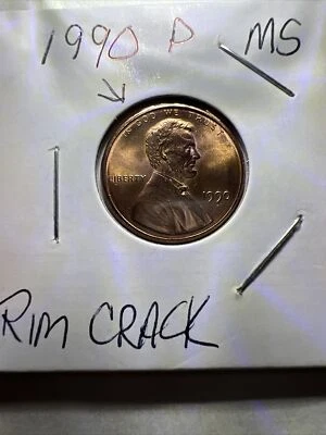 1990 P Lincoln Memorial Cent Rim Crack DDR MS UC - Image 1 of 4