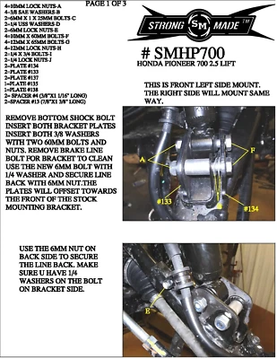 KIT ELEVADOR HONDA PIONEER 700 4 PLAZAS 2014-2025 HECHO FUERTE 2 1/2" Foto 1 de 3