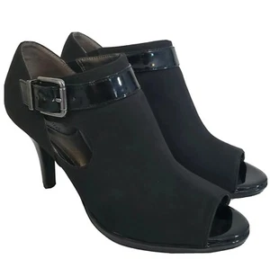 Life Stride Vixen Black Suede Shootie Peep Toe Shoes Women's Size 6.5 Heels - Picture 1 of 10