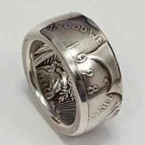 12 Ring Size Silver Dollar Coin Ring Handmade Crafted Rare Silver Men Rings - Picture 1 of 24