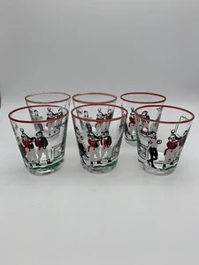 Fun Vintage Bar Set Of 6 Libbey Pickwick Dickens Tavern Bar Glasses High Ball - Picture 1 of 8