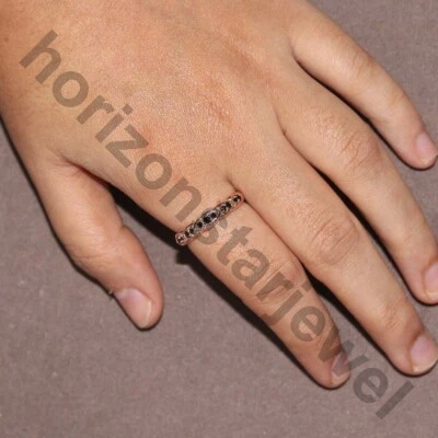 0.50 ctw Lab Created Black Spinel 14K Rose Gold Plated Women's Wedding Band Ring - Image 1 of 4