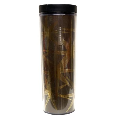Starbucks Quicksilver Brown Gold Star Acrylic Travel Tumbler Cup 16oz Badge - Image 1 of 3