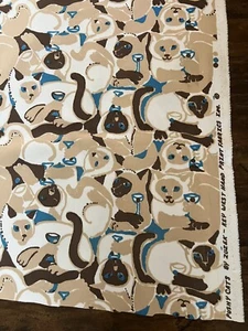 Vintage aufdringliche Katzen von Zuzek Key West Handdruck Stoff siamesische Cocktails Mcm 81,5" - Bild 1 von 10
