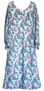 Vintage 70s maxi dress blue flower power Bust 36 evening gown or bridesmaid LONG - Picture 1 of 5