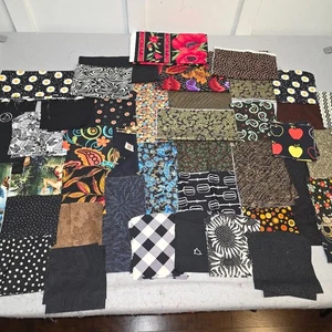 Cotton Fabric Scrap Lot Quilting Craft Prints Remnants 1.98 Lbs Blacks Darks - Picture 1 of 6