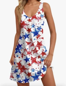 Damen Tank Kleid "Rot Weiß & Blau Sterne" Größe LG.  - Bild 1 von 3