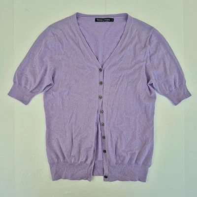 Cárdigan WOOLOVERS mediano púrpura para mujer manga corta tejido cuello en V mezcla de seda Foto 1 de 4