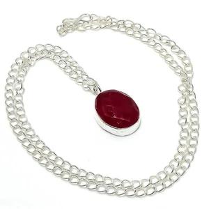 Red Simulated Gemstone Handmade 925 Sterling Silver Jewelry Necklace 18" - Picture 1 of 5