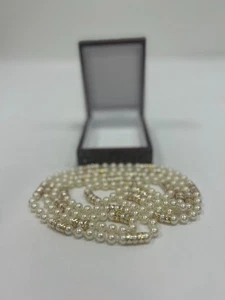 Collar cadena de perlas de perlas de marfil sintético 7 mm. Declaración de 70" de largo vintage - GLD - Imagen 1 de 5