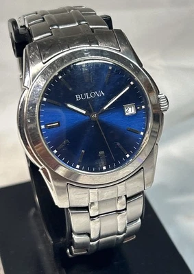 宝路华男士经典蓝色表盘不锈钢超薄手表96G47 — 第 1/4 张图片