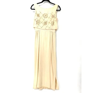 Vintage 50er Jahre Damen Gr. XS Pailletten bestickt Seitenschlitz Etuikleid creme *MÄNGEL - Bild 1 von 6
