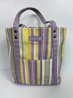 Longaberger Tote Bag Striped purple and yellow Gift Bag Purse Magnetic Closure - Image 1 of 4