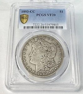 1893 CC Morgan Silver Dollar PCGS VF20 - Picture 1 of 2