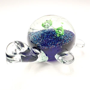 Art Glass Paperweight Turtle Unsigned Blue Multicolor 4" W x 2.75" H - Picture 1 of 11