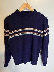 Vintage Preppy S/M Unisex Navy Blue Chest Stripe Sweater Academia 60s - Bild 1 von 3