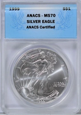 Silver Eagle 1999 MS 70 ANACS ¡Bonita moneda brillante! #004 Foto 1 de 2