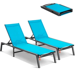 VEVOR Tumbona de Jardín Exterior Tumbona Ajustable para Terraza 2 Piezas, Azul - Imagen 1 de 12