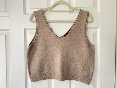 Camiseta sin mangas suéter corto cuello en V tejido marrón mezcla lana talla L de Tahari para mujer Foto 1 de 4