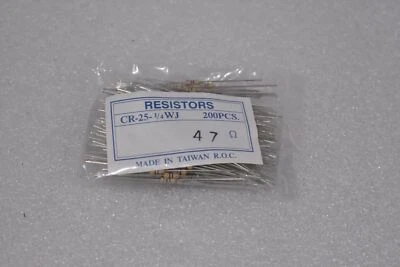 RESISTENCIAS DE PELÍCULA DE CARBONO CR-25-1/4WK 47Ohm 200 piezas HECHAS EN TAIWÁN (LOTE DE 24) Foto 1 de 4