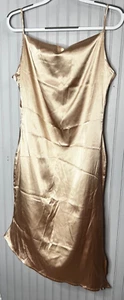 R. Vivimos Womens SLIP DRESS M 8 10 Slinky Brown Adjustable Straps Slit NEW - Picture 1 of 7