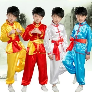 Kids Children Boy Kung Fu Suit Chinese Martial Arts Costume Tai Chi Coat Uniform - Picture 1 of 15