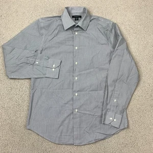Structure Fitted Dress Shirt Men's 15-15.5 Long Sleeve Black White Pinstripe - Picture 1 of 8