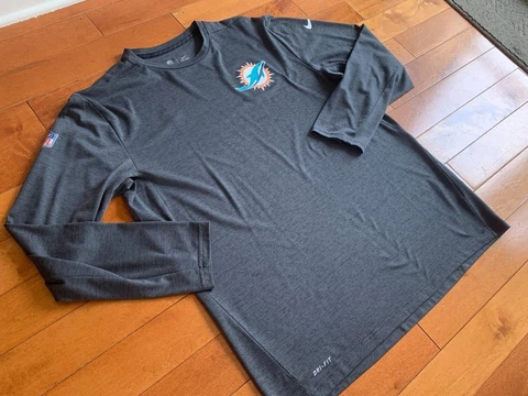Miami Dolphins Shirt Mens XL Grey Team Issued Nike Dri Fit Long Sleeve NFL Cover