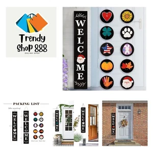 Welcome Sign for Front Door, 47 x 7.9 Wooden Sign with 10 Interchangeable Ico... - Picture 1 of 9