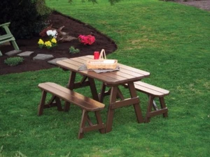 A&L Furniture Co. Amish-Made Pine Traditional Picnic Table & Bench Set - 4 Sizes - Picture 1 of 11